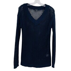 Talbots Open Knit Net Lightweight Sweater Jumper Womens XS‎ Navy Cotton